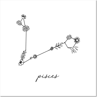 Pisces Zodiac Wildflower Constellation Posters and Art